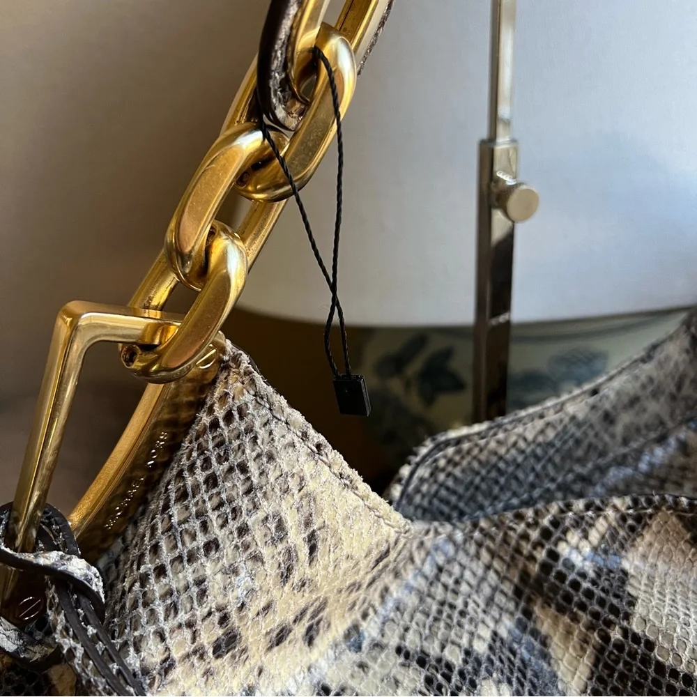 Michael Kors Ines Snake Print Leather Metal Chain Hobo Retail $498